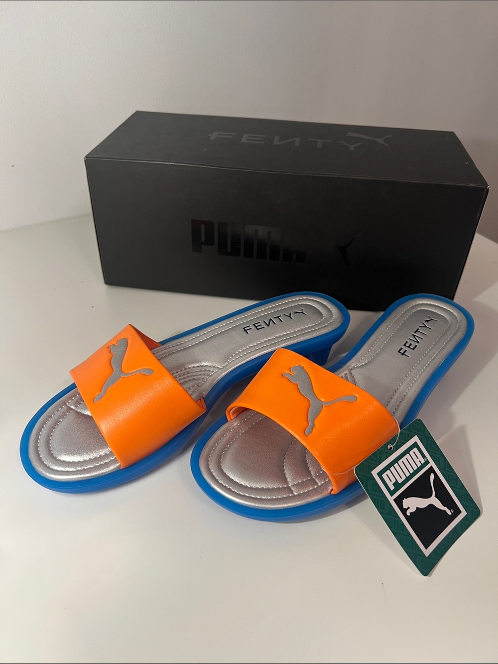 Puma Orange & Blue FENTY Slide Sandals -New and authentic with the box